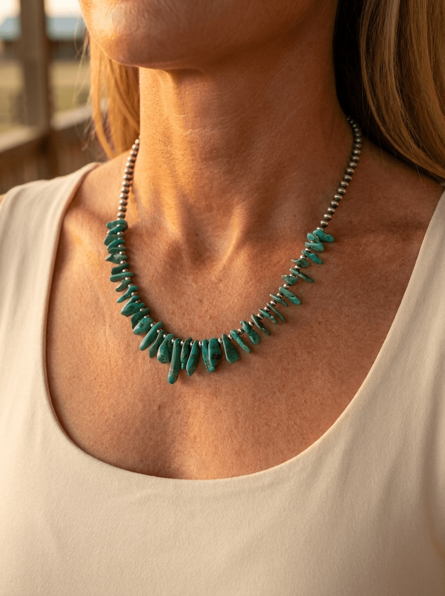 3mm Sterling Pearl Necklace with American Turquoise — 18 inch (One-of-a-Kind)