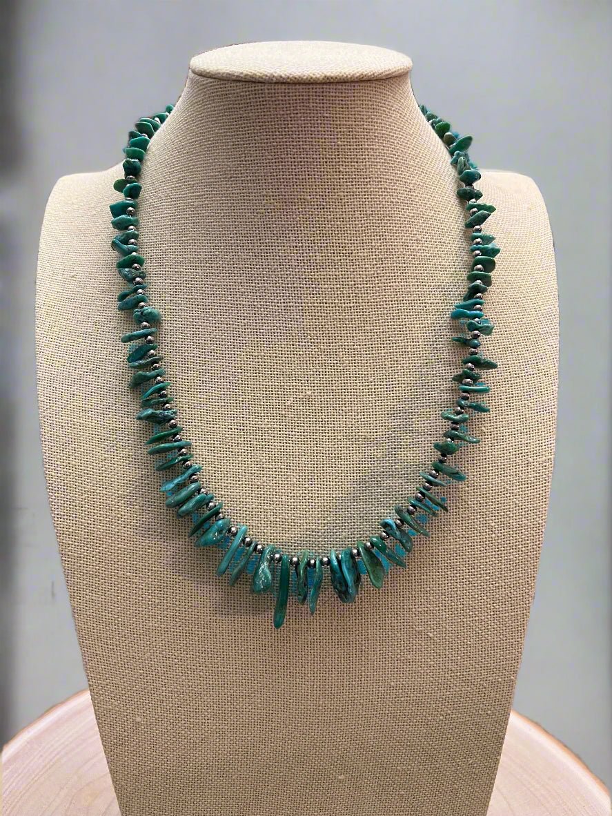 3mm Sterling Pearl Necklace with American Turquoise — 18 inch (One-of-a-Kind)